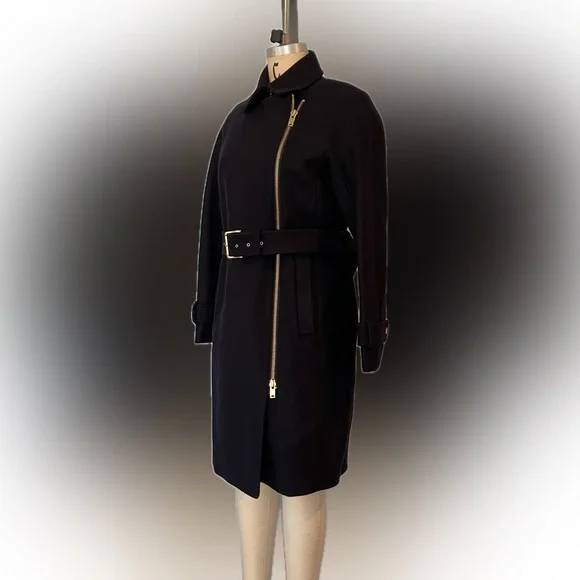 NWT J Crew Belted Zip Trench Coat Wool Melton Outerwear $398 - Navy Blue - 6